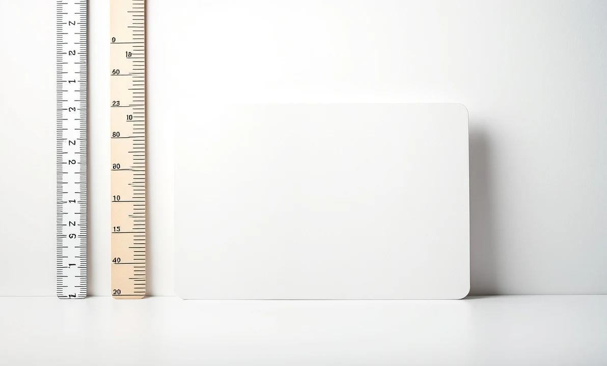 Rounded Corner Postcards: Choosing the Right Postcard Format Without Guesswork: a postcard standing next to a ruler and envelope to show scale.