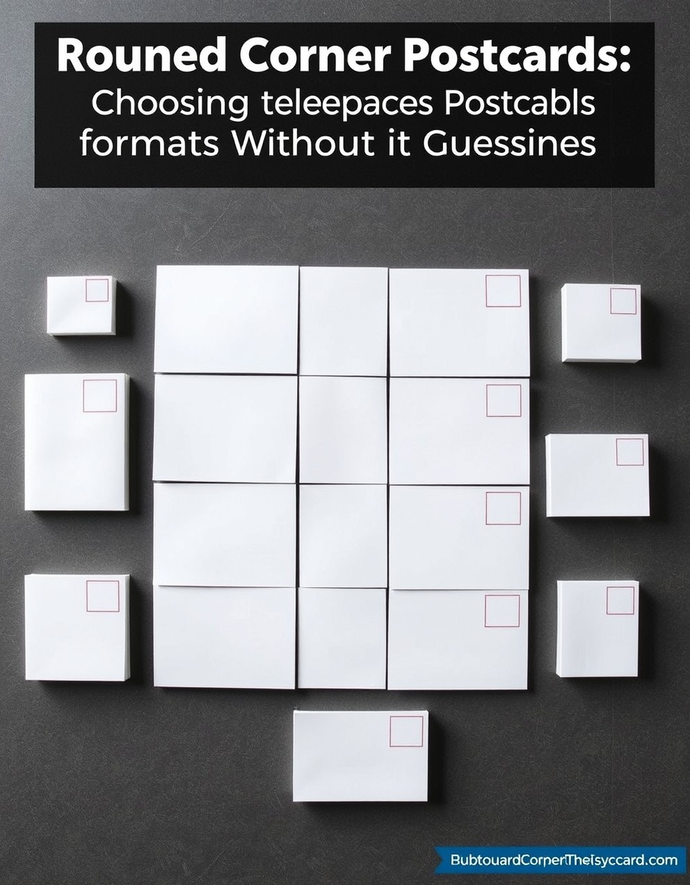 Rounded Corner Postcards: Choosing the Right Postcard Format Without Guesswork: an overhead grid of postcard formats from compact to oversized.
