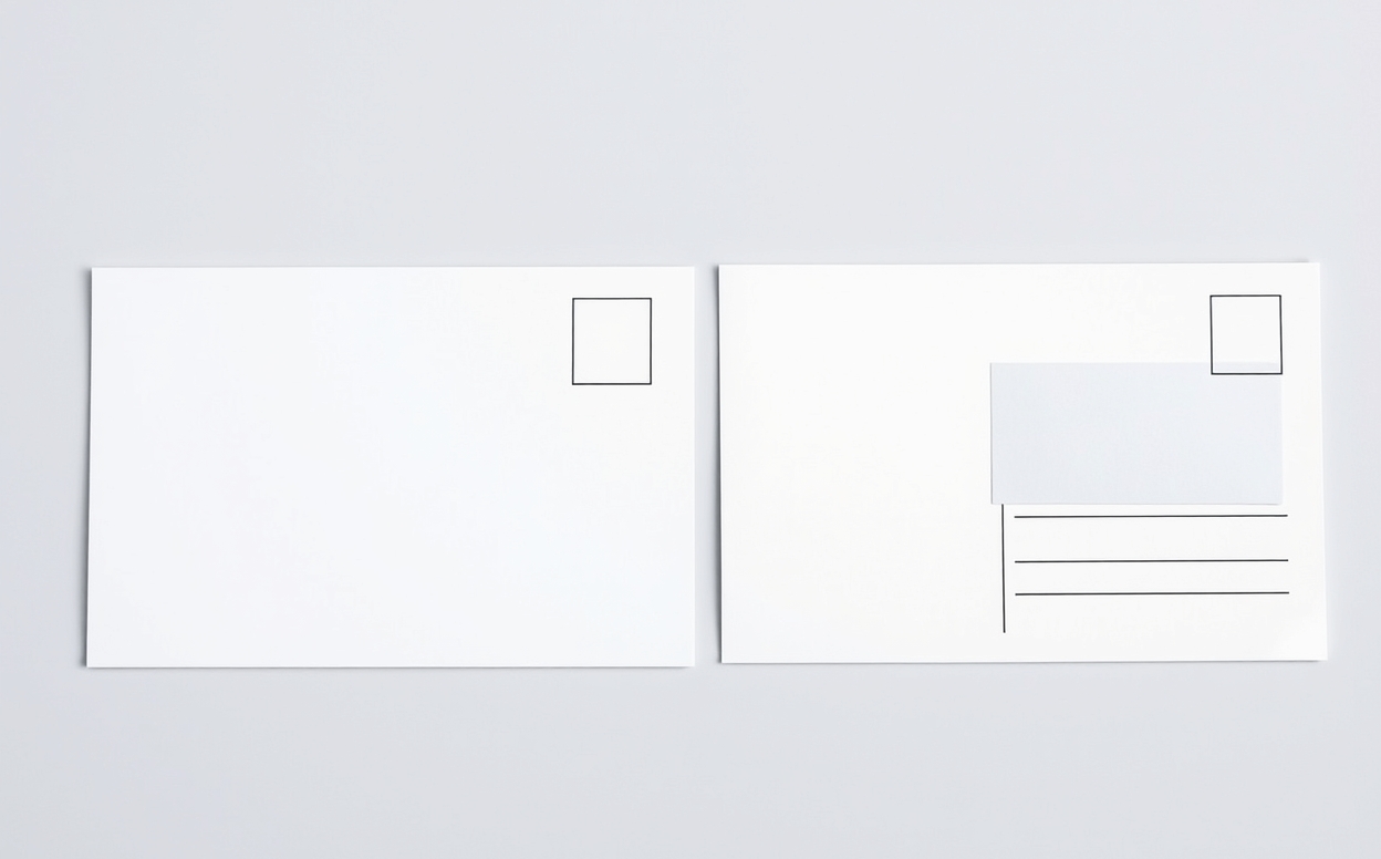 When Die Cut Shape Postcards Outperforms Standard Postcards: two postcard samples side by side to compare a correct and flawed print result.