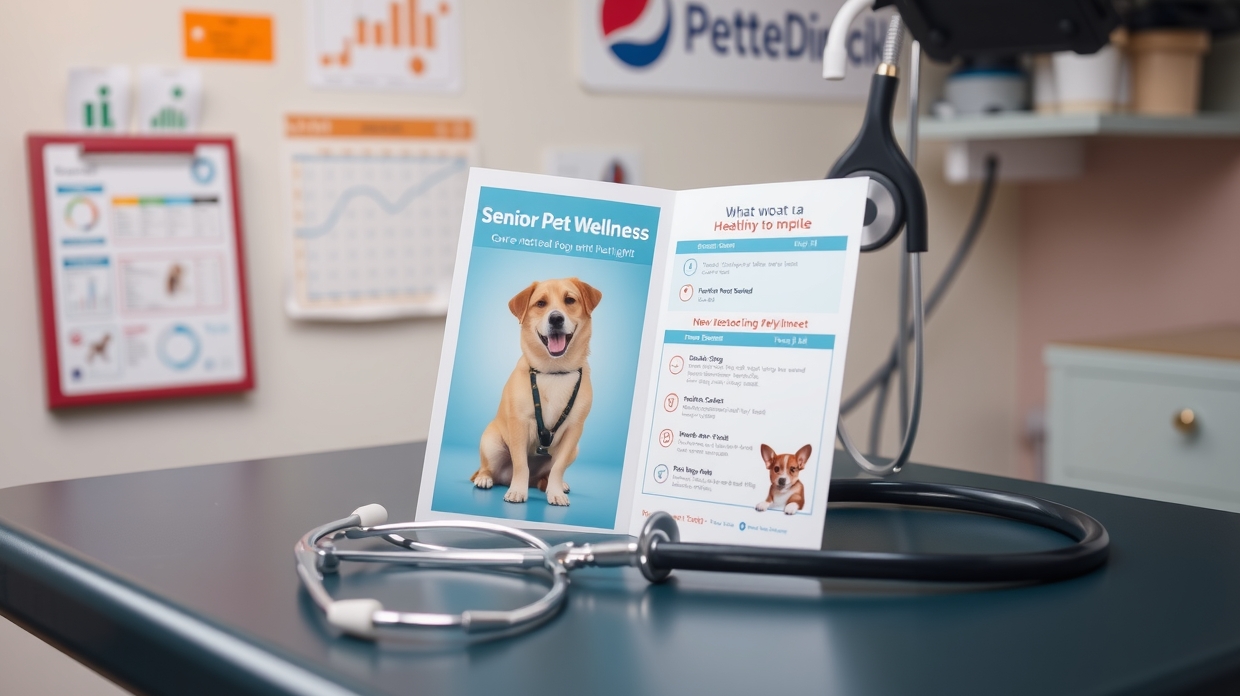Vet nurse handing a senior care brochure to a pet owner