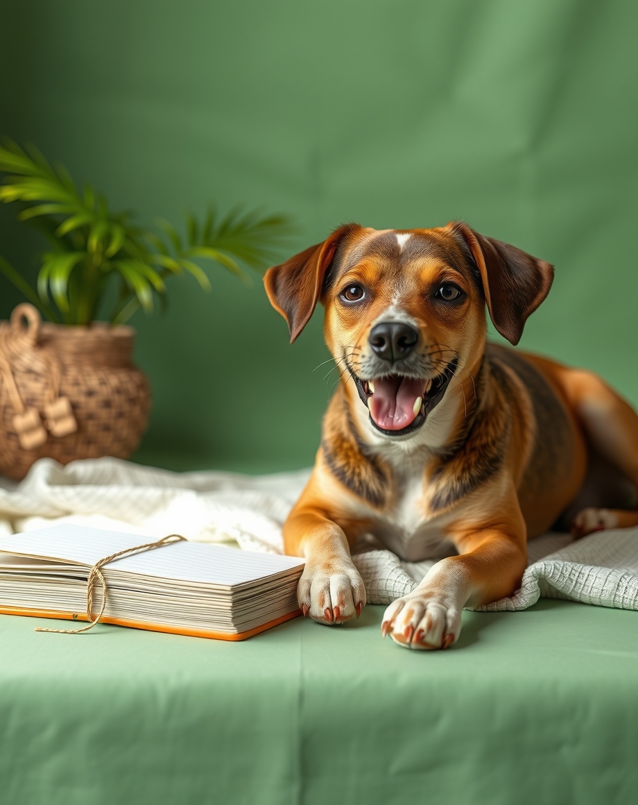 Dog dental care reminder card beside a toothbrush and toothpaste