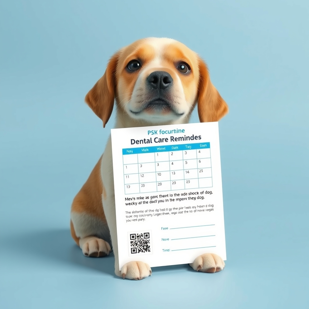 Dental care reminder card with brush schedule and QR code