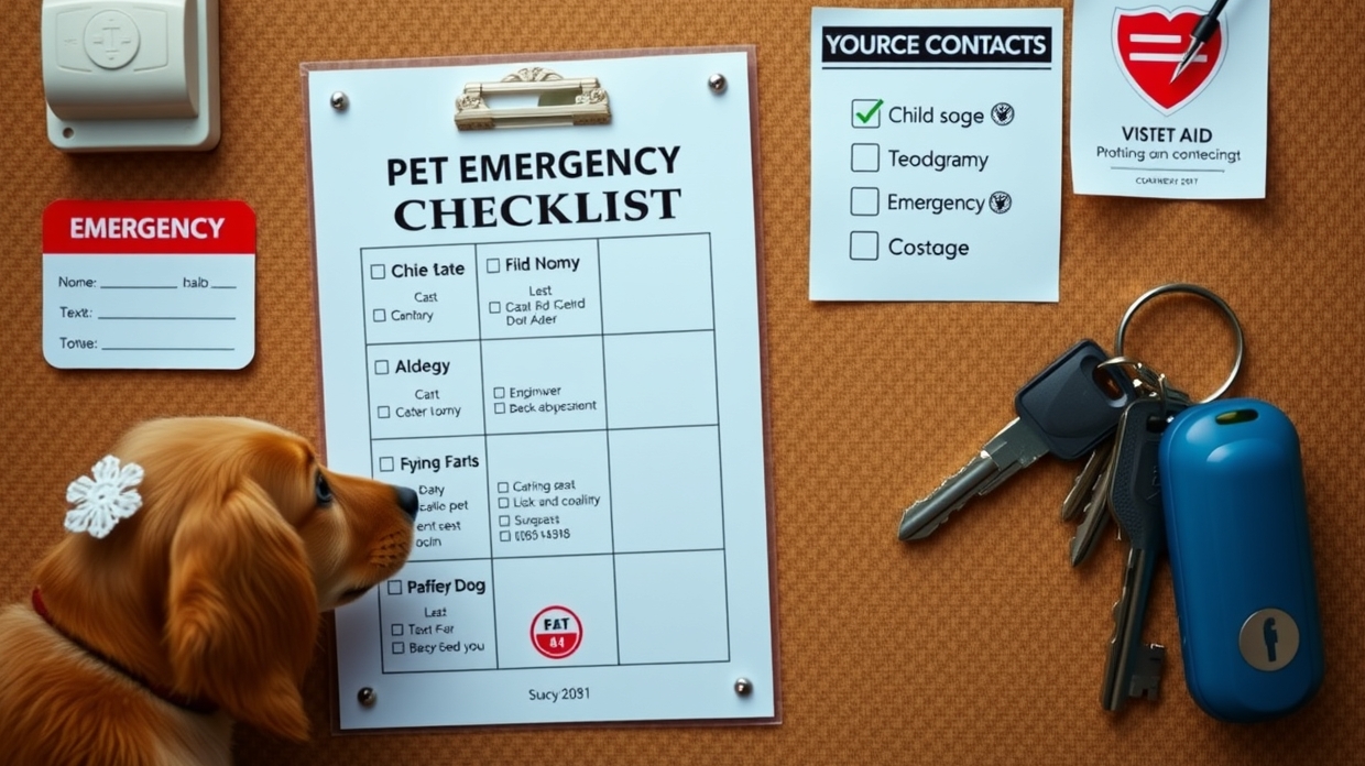 Family preparing an evacuation checklist with a pet carrier