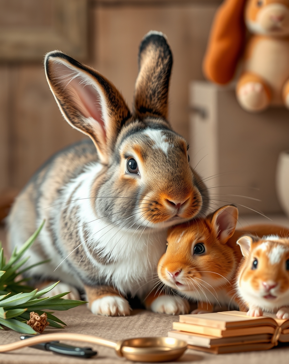 Rabbit care starter brochure beside pet store supplies