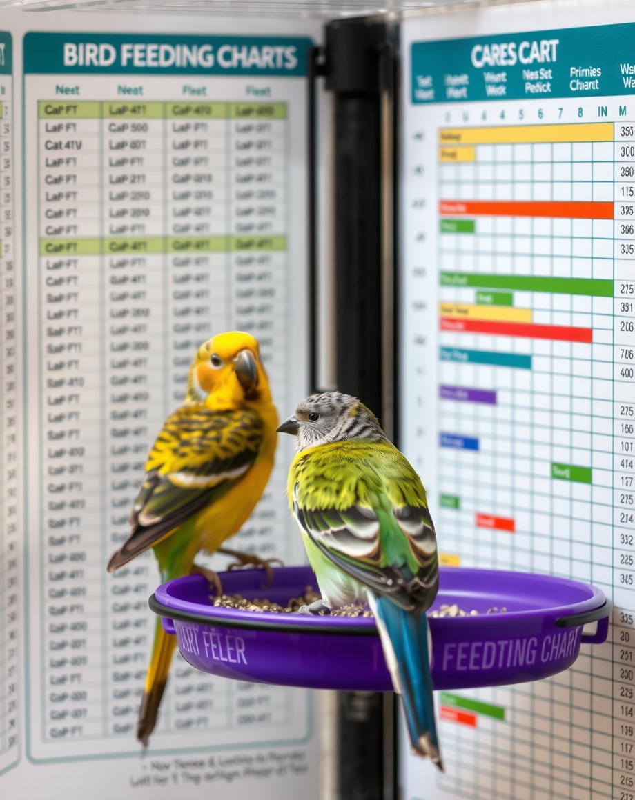 Bird feeding chart clipped near an aviary