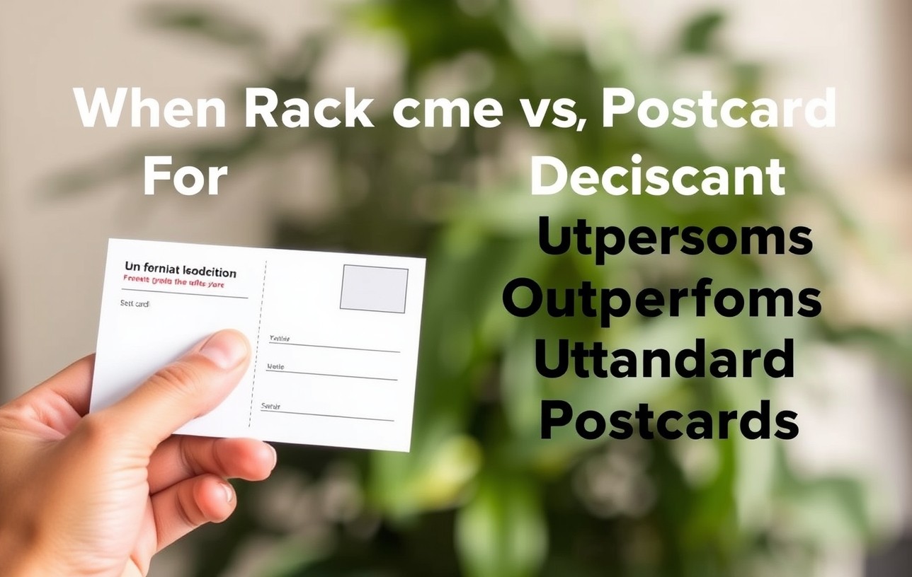 When Rack Card Vs Postcard Format Decisions Outperforms Standard Postcards: a hand holding two postcards of different sizes at the same time.