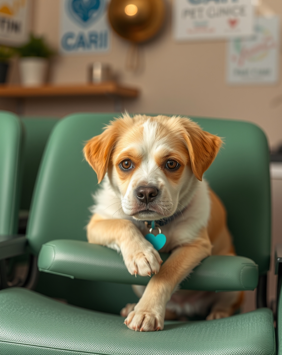 Pet clinic open house postcards arranged on a reception desk