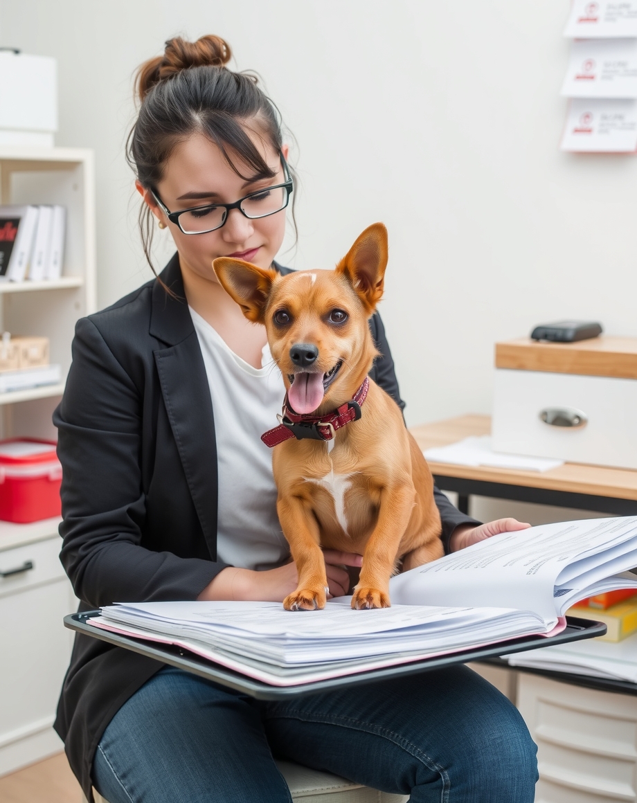 Foster coordinator filing papers into a rescue binder