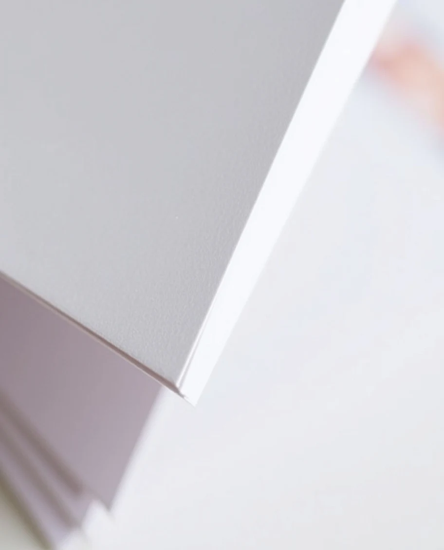 Postcard Paper Stock Guide: overhead view of two postcard stacks on a table showing the visible difference in paper thickness between economy and premium stock.