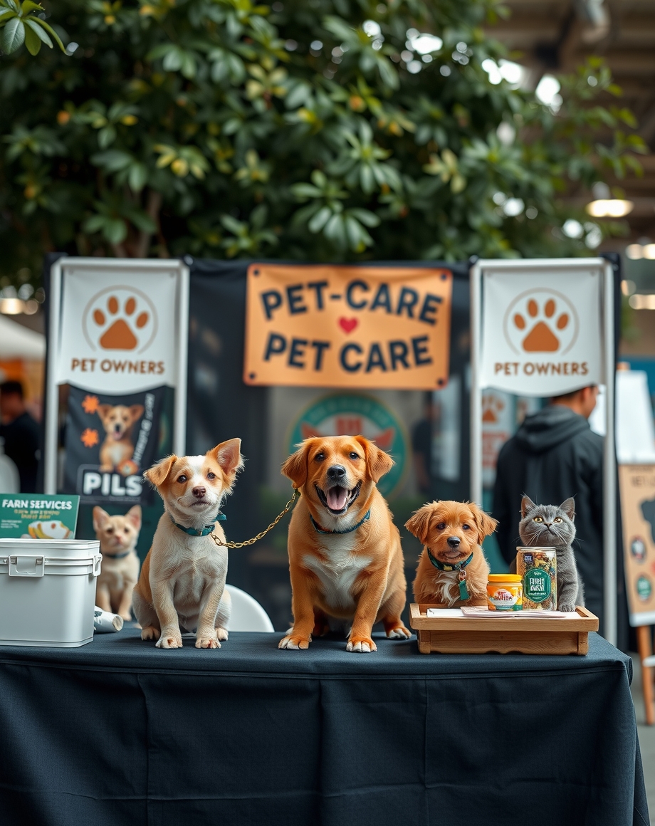 Pet event vendor banner drawing traffic to a booth