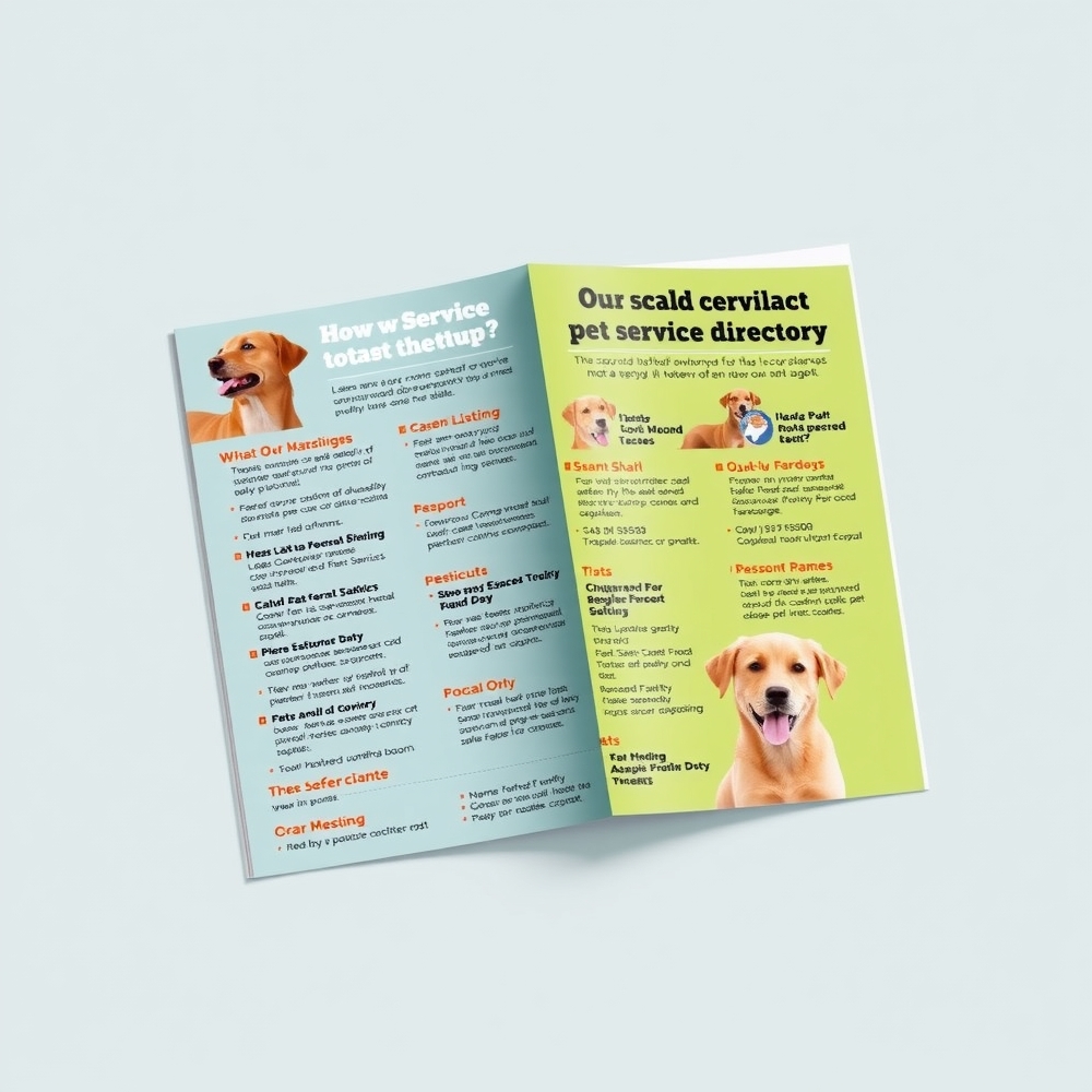 Pet service owner reviewing a referral brochure with a client