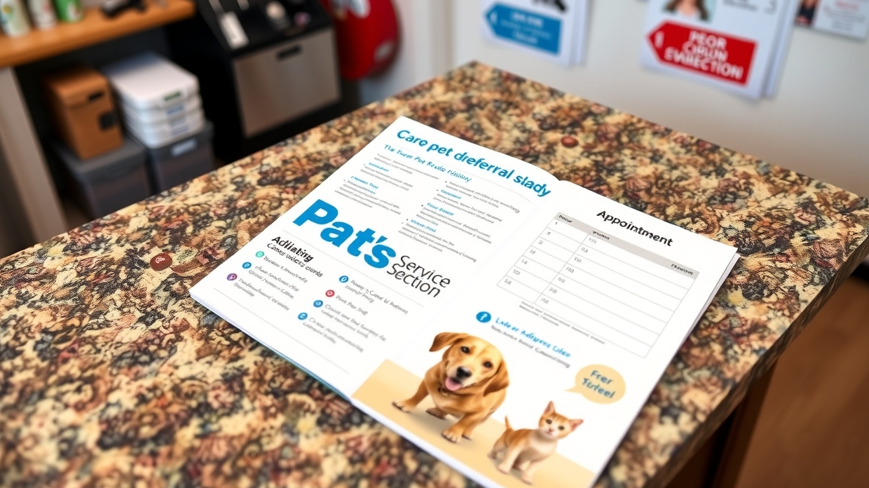 Directory brochure design with multiple pet service listings