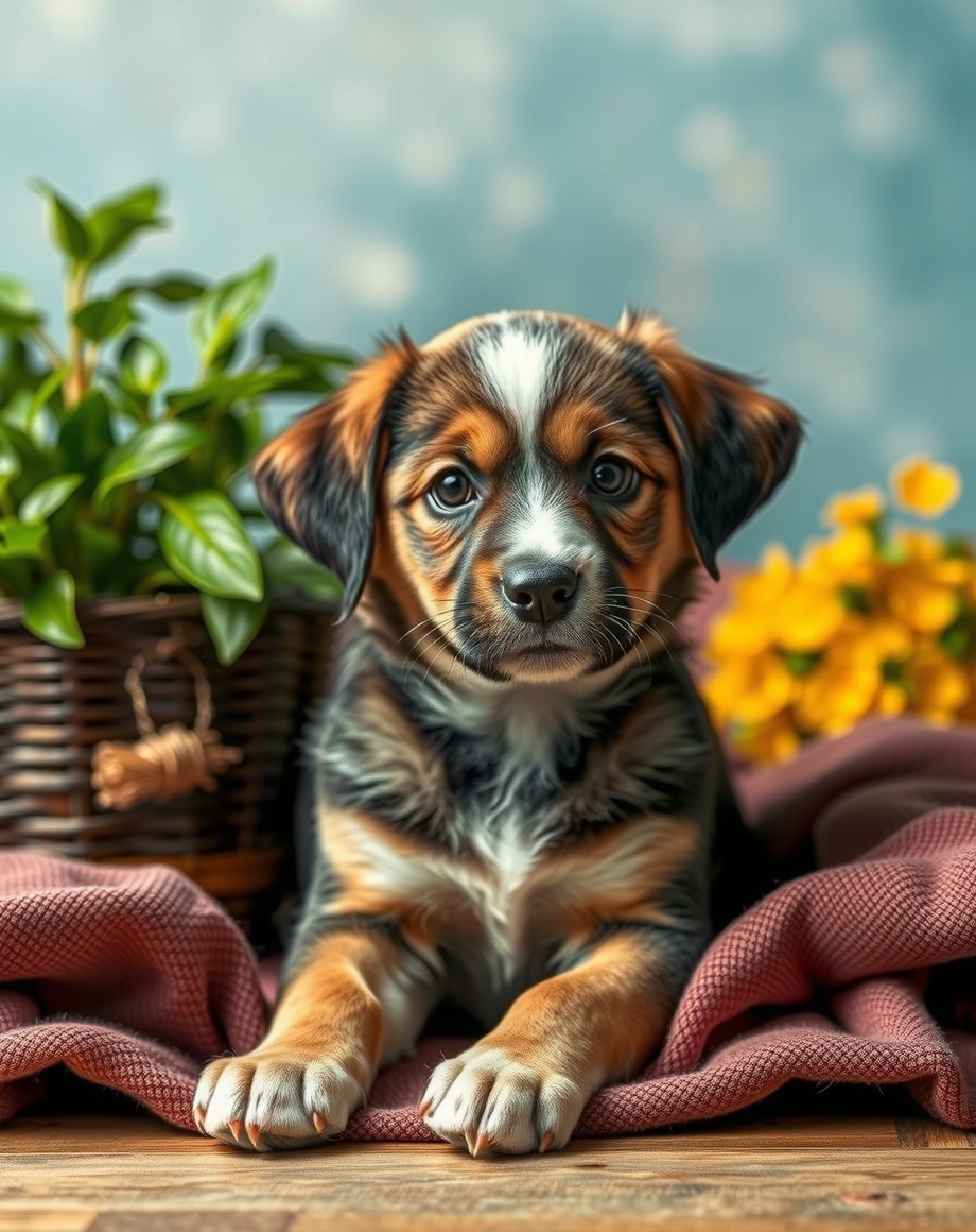 Puppy starter pack booklet on a kitchen table with puppy supplies