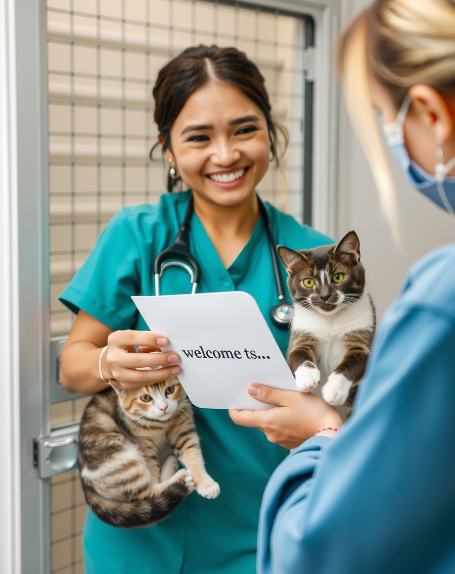 shelter volunteer giving adopter