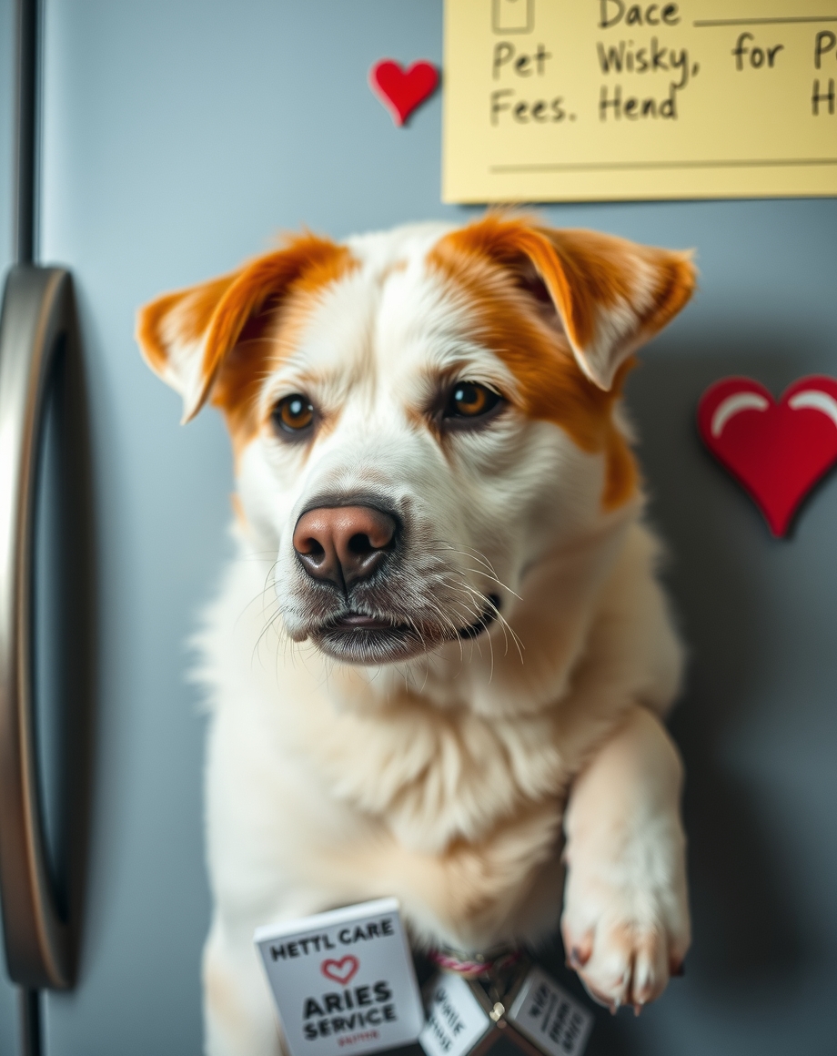 Pet emergency contact magnet on a refrigerator door