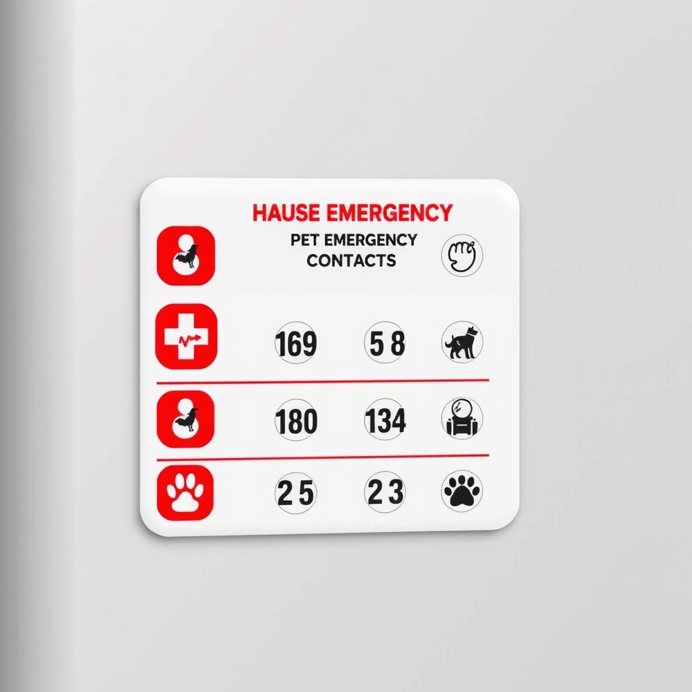 Family updating an emergency contact magnet on the fridge
