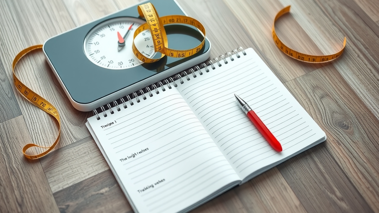 Owner writing weight progress in a pet tracking notebook