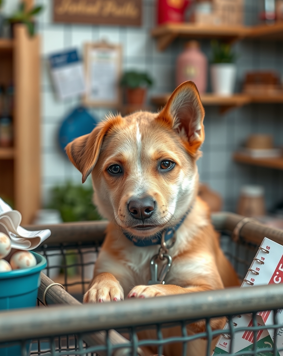 Pet retail coupon card beside products on a counter