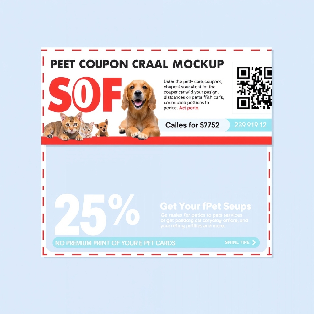 Coupon card design with discount offer and QR code