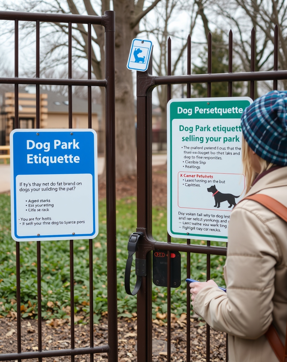 visitor reading signs gate