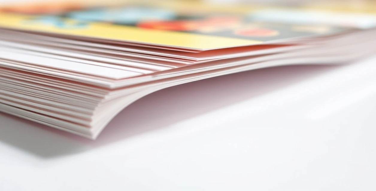 How to Choose Waterproof Synthetic Postcard Stock Without Overpaying: a close-up of postcard edges and cut alignment under bright light.