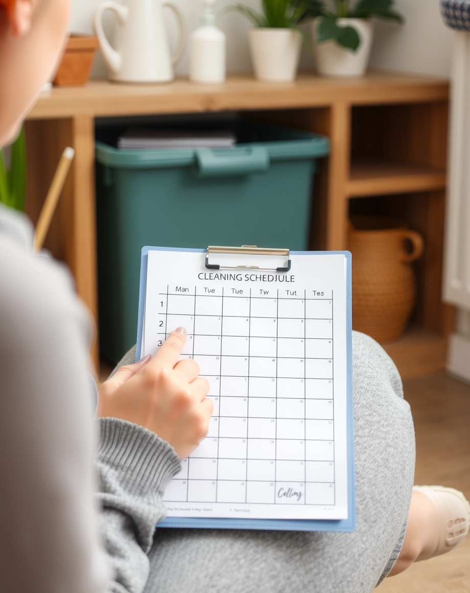 Cleaning schedule calendar design with daily and weekly tasks