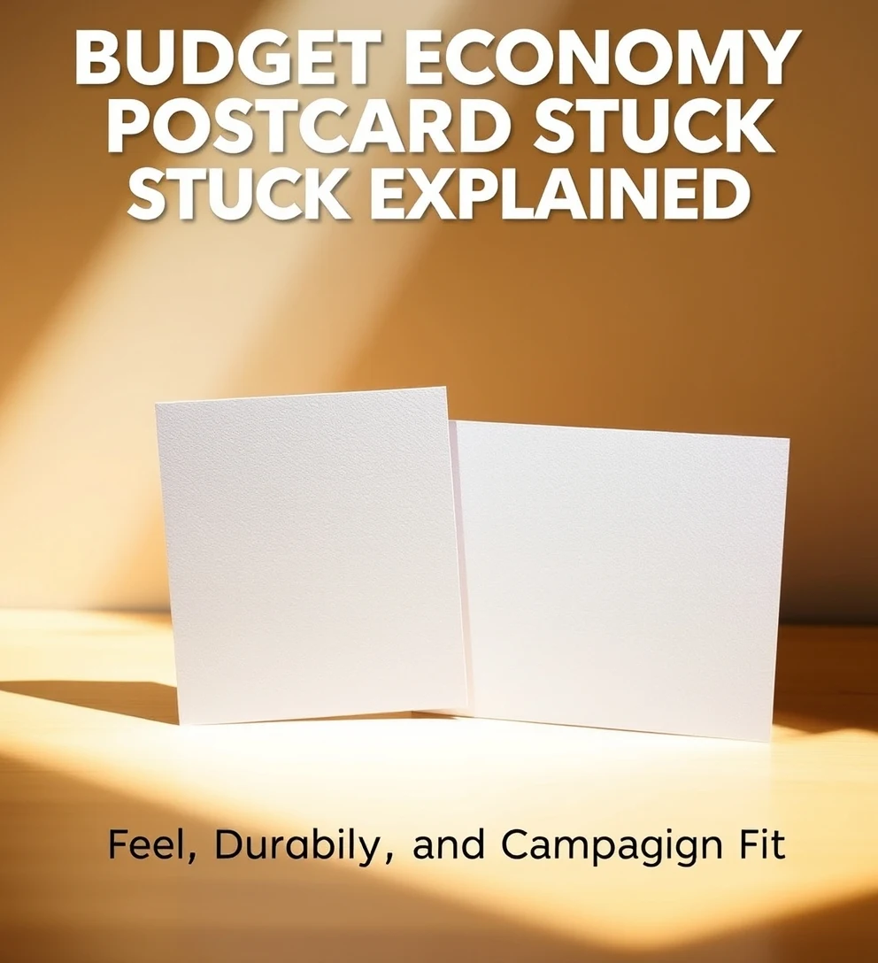 Budget Economy Postcard Stock Explained: Feel, Durability, and Campaign Fit: two paper stock samples under directional light to compare sheen.