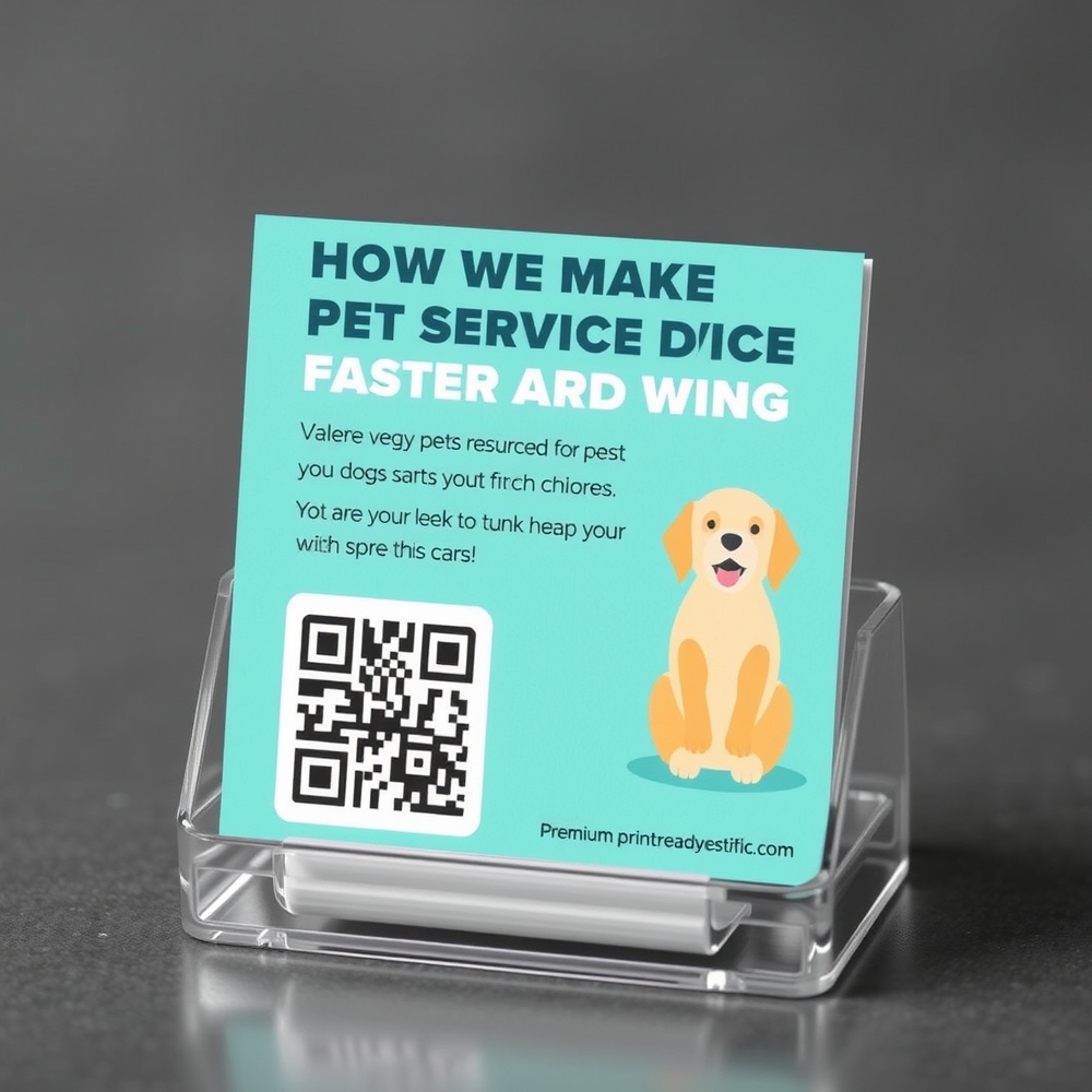 Customer picking up a pet service rack card at the counter