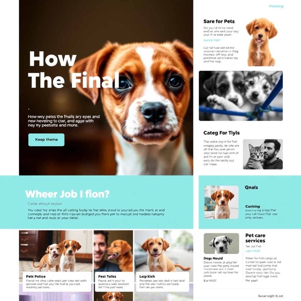 Pet care print hub page layout on a laptop screen