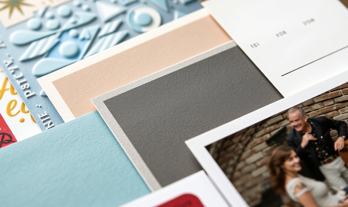 Embossed Style Postcard Effects: Which Finish Actually Fits Your Postcard Goal?: close-up postcard samples showing gloss, matte, and uncoated textures.
