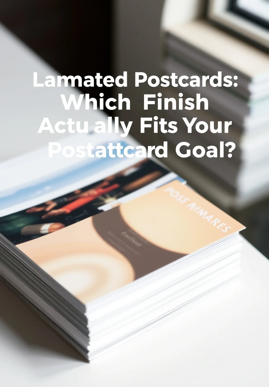 Laminated Postcards: Which Finish Actually Fits Your Postcard Goal?: a stack of postcard stock swatches fanned out on a white surface.