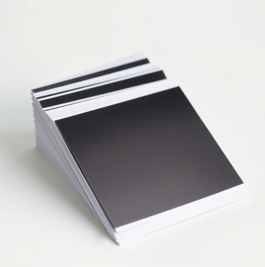 Using Scuff Resistant Postcards Without Hurting Budget or Usability: a stack of postcard stock swatches fanned out on a white surface.