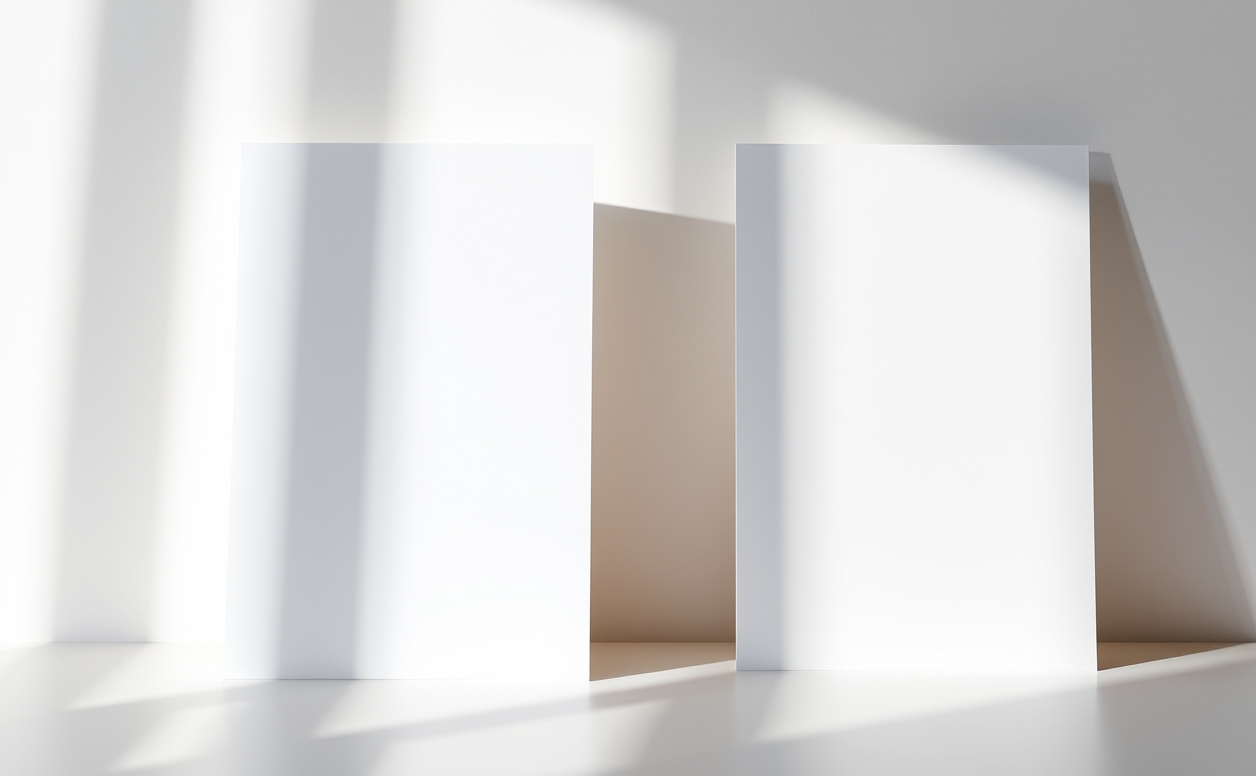 Front Only Gloss Postcards: Which Finish Actually Fits Your Postcard Goal?: two paper stock samples under directional light to compare sheen.