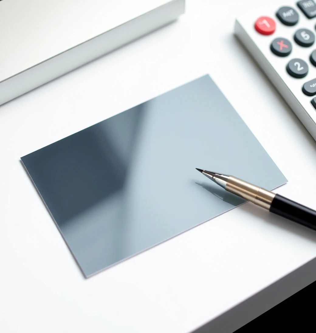 Front Only Gloss Postcards: Which Finish Actually Fits Your Postcard Goal?: a writable postcard surface with a pen beside it on a desk.