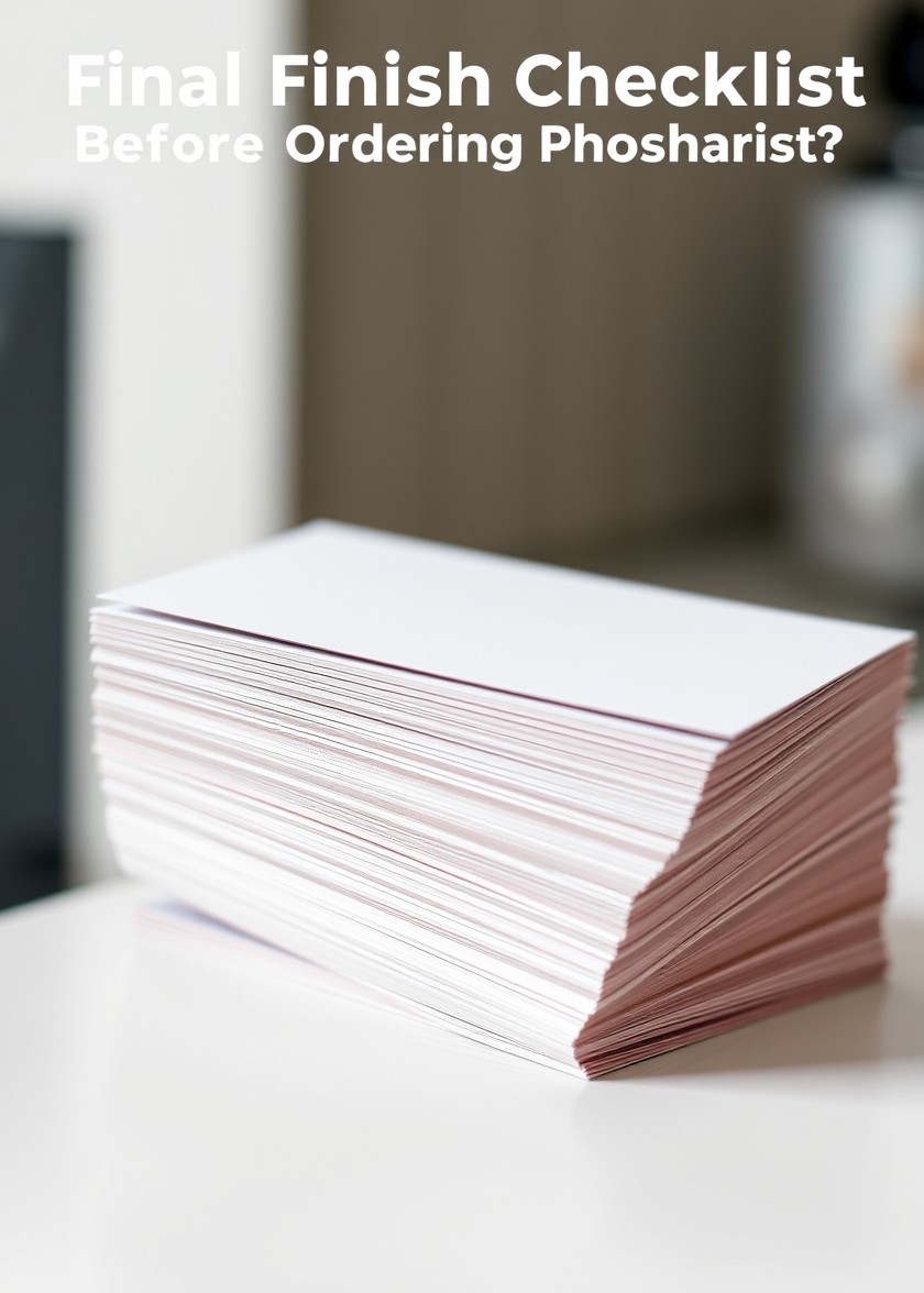 Final Finish Checklist Before Ordering Postcards: Which Finish Actually Fits Your Postcard Goal?: a stack of postcard stock swatches fanned out on a white surface.