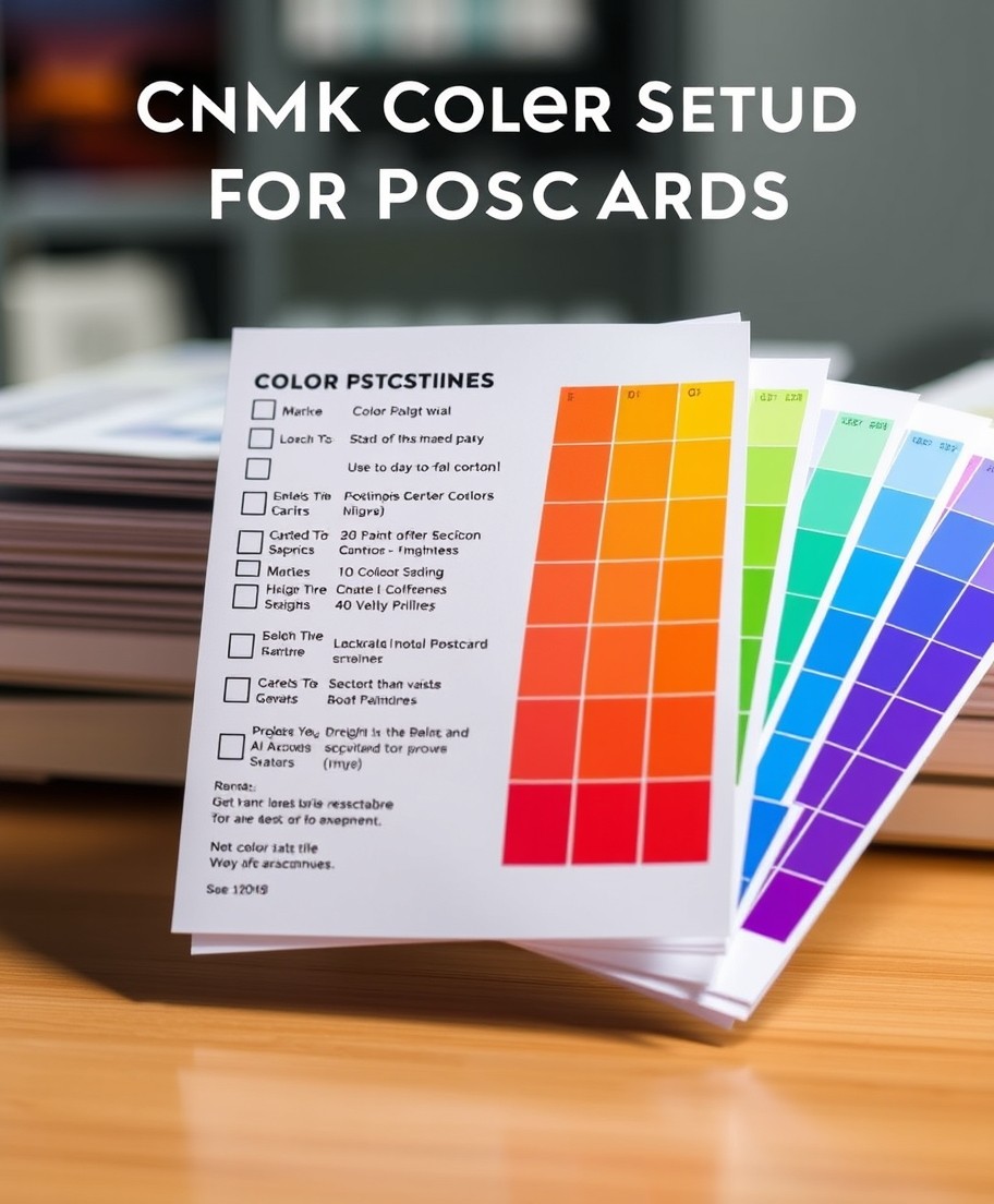 CMYK Color Setup For Postcards Checklist for Professional Postcard Printing: a print-ready postcard file with color swatches and crop-mark references.