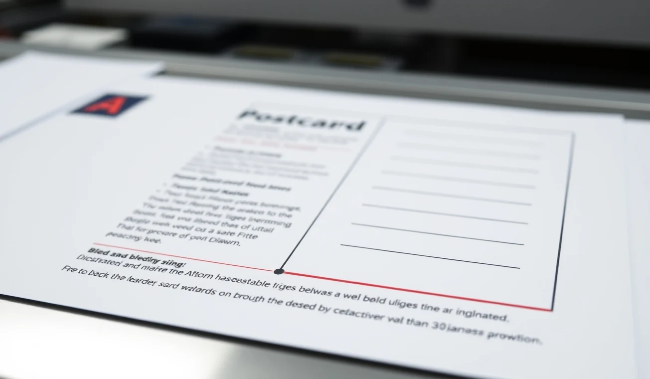 Illustrator Export Settings For Postcards: The Print Ready Setup Guide: a postcard proof sheet marked with bleed and safe-zone notes.