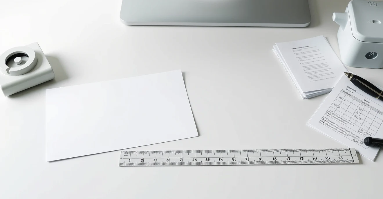 Word Export Settings For Postcards Checklist for Professional Postcard Printing: a desktop setup with a postcard template, ruler, and notes for file prep.