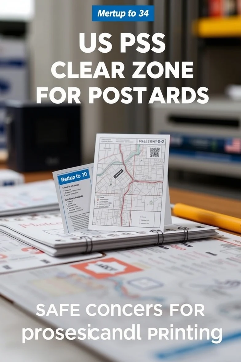USPS Clear Zone Setup For Postcards Checklist for Professional Postcard Printing: a route map concept with a postcard sample and planning notes.