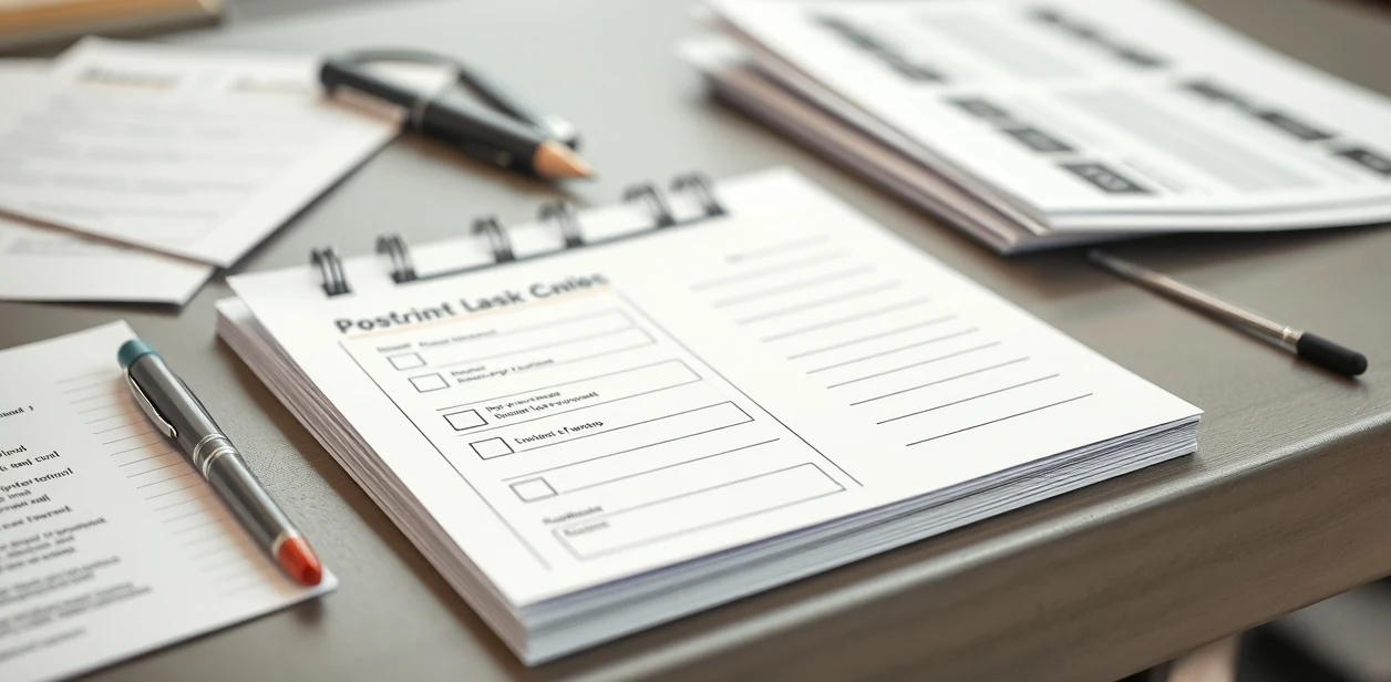 How to Prepare Postcard Proof Checklist Before Approval Without Common File Errors: a reprint-prevention scene with notes, proofs, and a finished postcard.