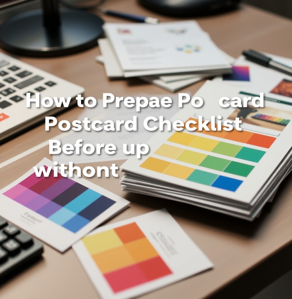 How to Prepare Postcard Proof Checklist Before Approval Without Common File Errors: a color-matching review with swatches and postcard proofs on a desk.