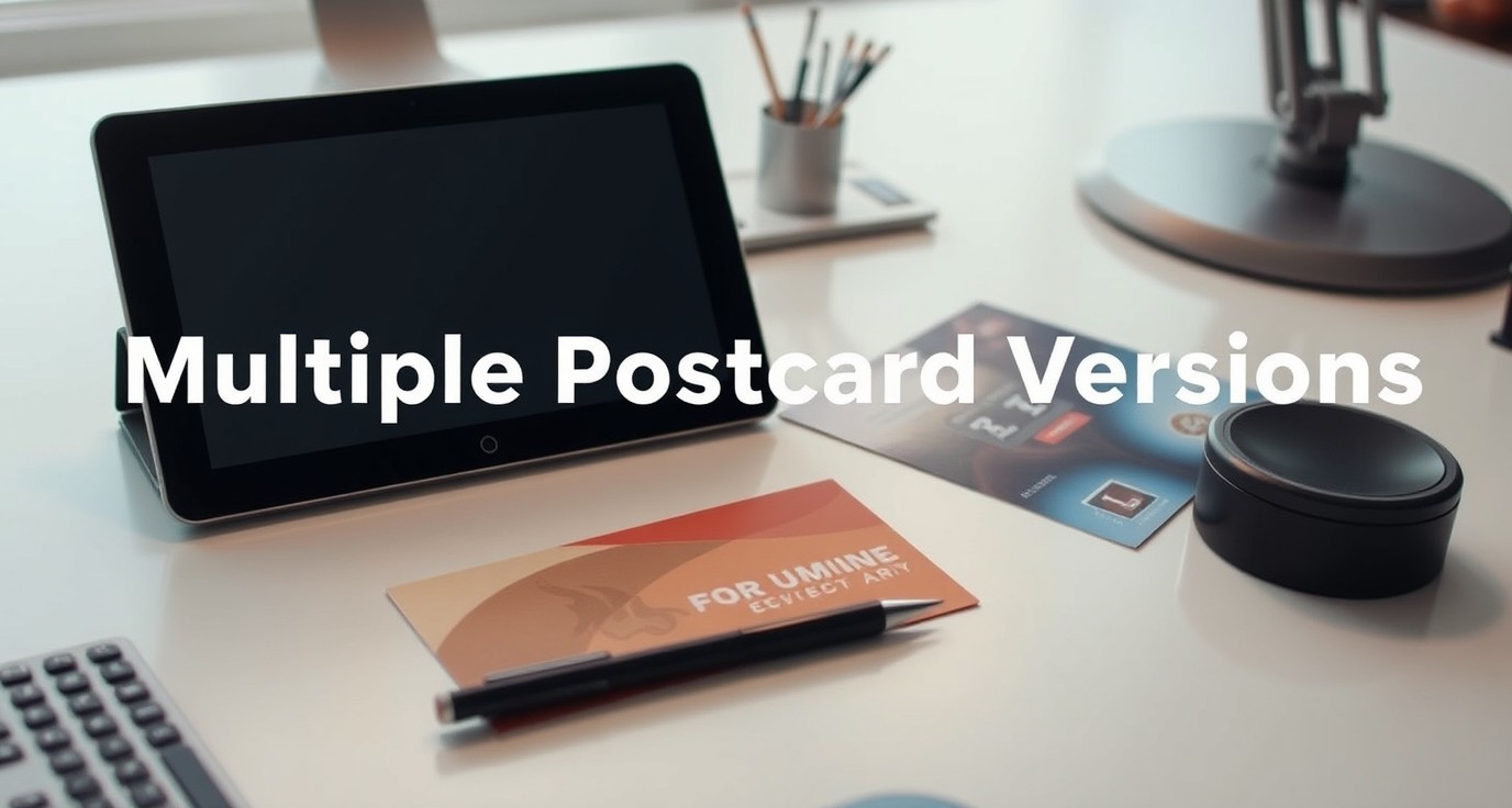 File Naming For Multiple Postcard Versions: The Print Ready Setup Guide: a tablet, stylus, and postcard sample on a clean creative desk.