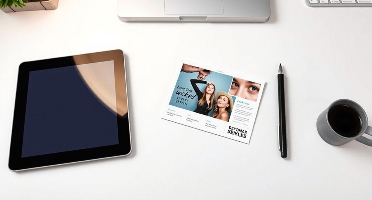 Canva Postcard Templates: The Best Template or Tool Path for Fast Postcard Design: a tablet, stylus, and postcard sample on a clean creative desk.