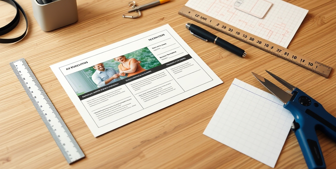 Designing HVAC Service Postcard Templates Without Starting From Scratch: a desktop setup with a postcard template, ruler, and notes for file prep.