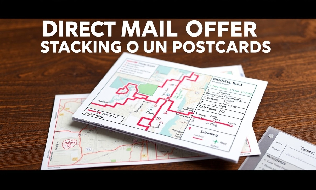 Direct Mail Offer Stacking On Postcards Copywriting Rules for Small Format Marketing: a route map concept with a postcard sample and planning notes.