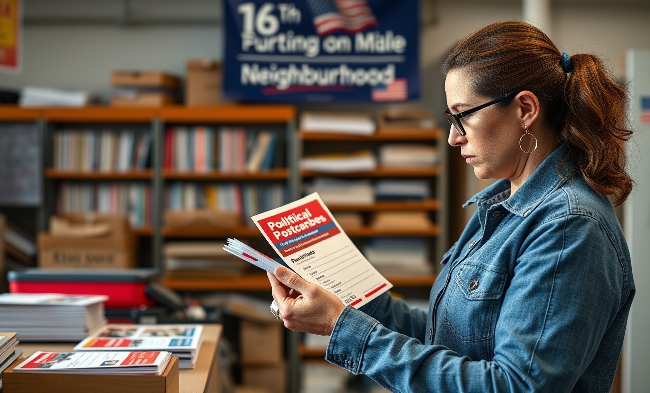 Writing Political Turnout Copy On Postcards Without Wasting Precious Space: a campaign organizer comparing postcard layouts for a neighborhood promotion.