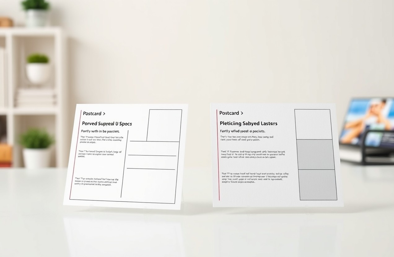 Writing B2B Lead Generation Copy On Postcards Without Wasting Precious Space: a split-view comparison of postcard options on a bright tabletop.