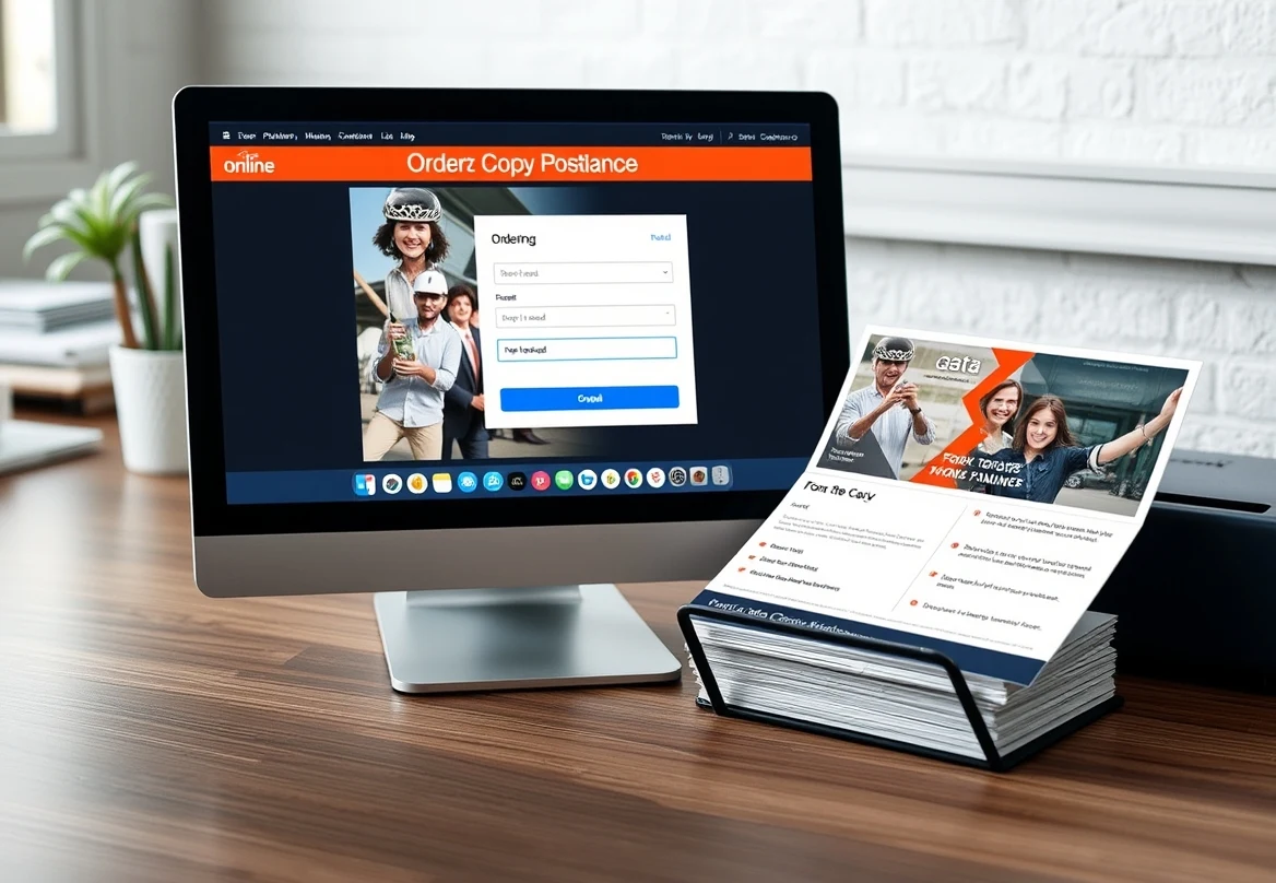 Front To Back Copy Balance On Postcards: The Postcard Copy Formula That Converts Better: an online ordering screen beside a printed postcard sample.
