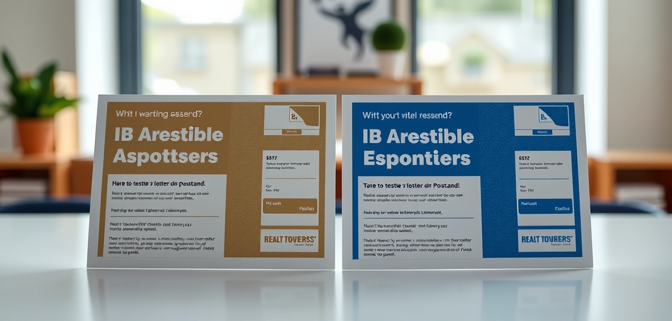 Writing A B Testing Offers On Postcards Without Wasting Precious Space: a split-view comparison of postcard options on a bright tabletop.