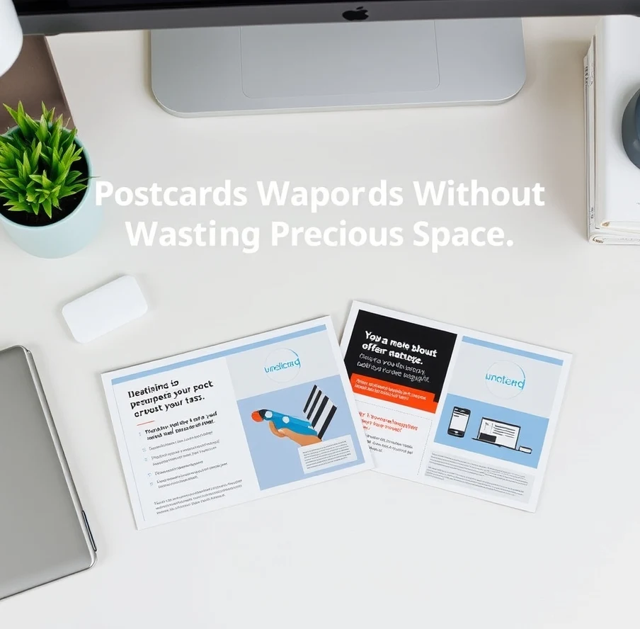 Writing A B Testing Offers On Postcards Without Wasting Precious Space: two postcard layouts compared on a clean neutral desk.